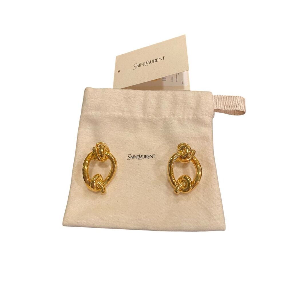 SAINT‎ LAURENT Hoop Earrings in Or Laiton - Picture 3 of 8